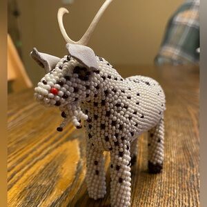 Handmade Beaded Goat Figurine - White with Brown spots